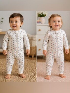Lila and Hayes Baby 12-18 months One-Piece Zipper Pajamas Pink & Blue Ski Skier